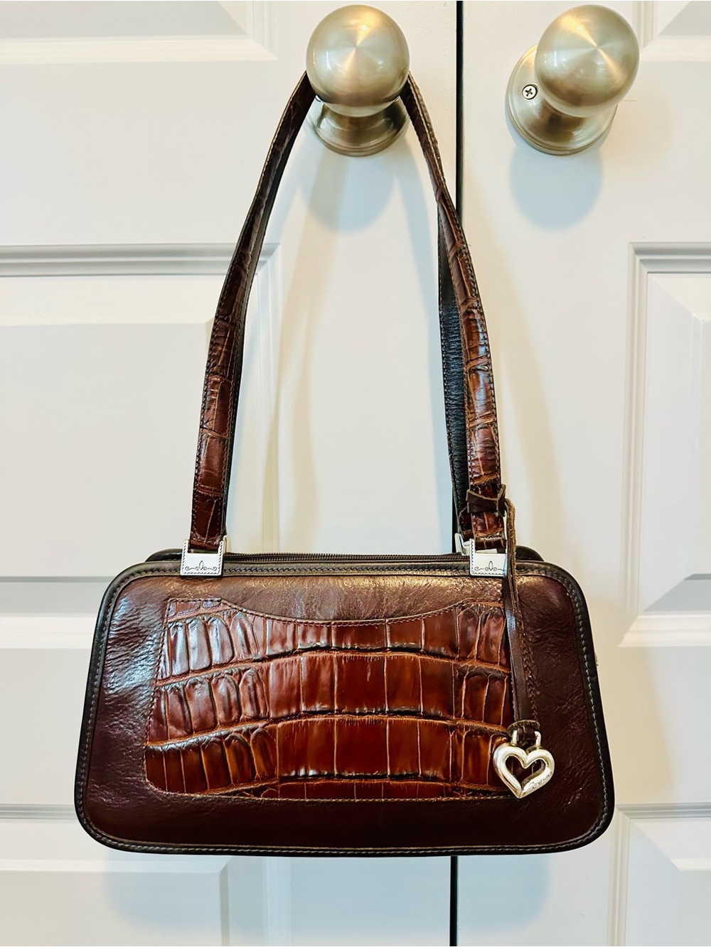 Brighton Brown Croc-Embossed Shoulder Bag with Heart Charm